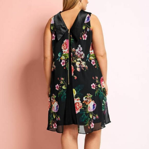 Laura  Floral Reverse Collar Trapeze Dress Size 14 - Picture 4 of 6